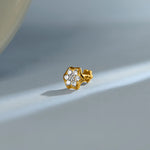 Six-point star diamond cluster stud earring in 14k gold