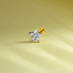 14k gold star-shaped stud earring featuring multiple round diamonds