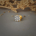 Snowblanket Gold and Diamond Nose Pin - Dense Two-Row Flower Cluster Design, Sparkling Statement Nose Stud Online