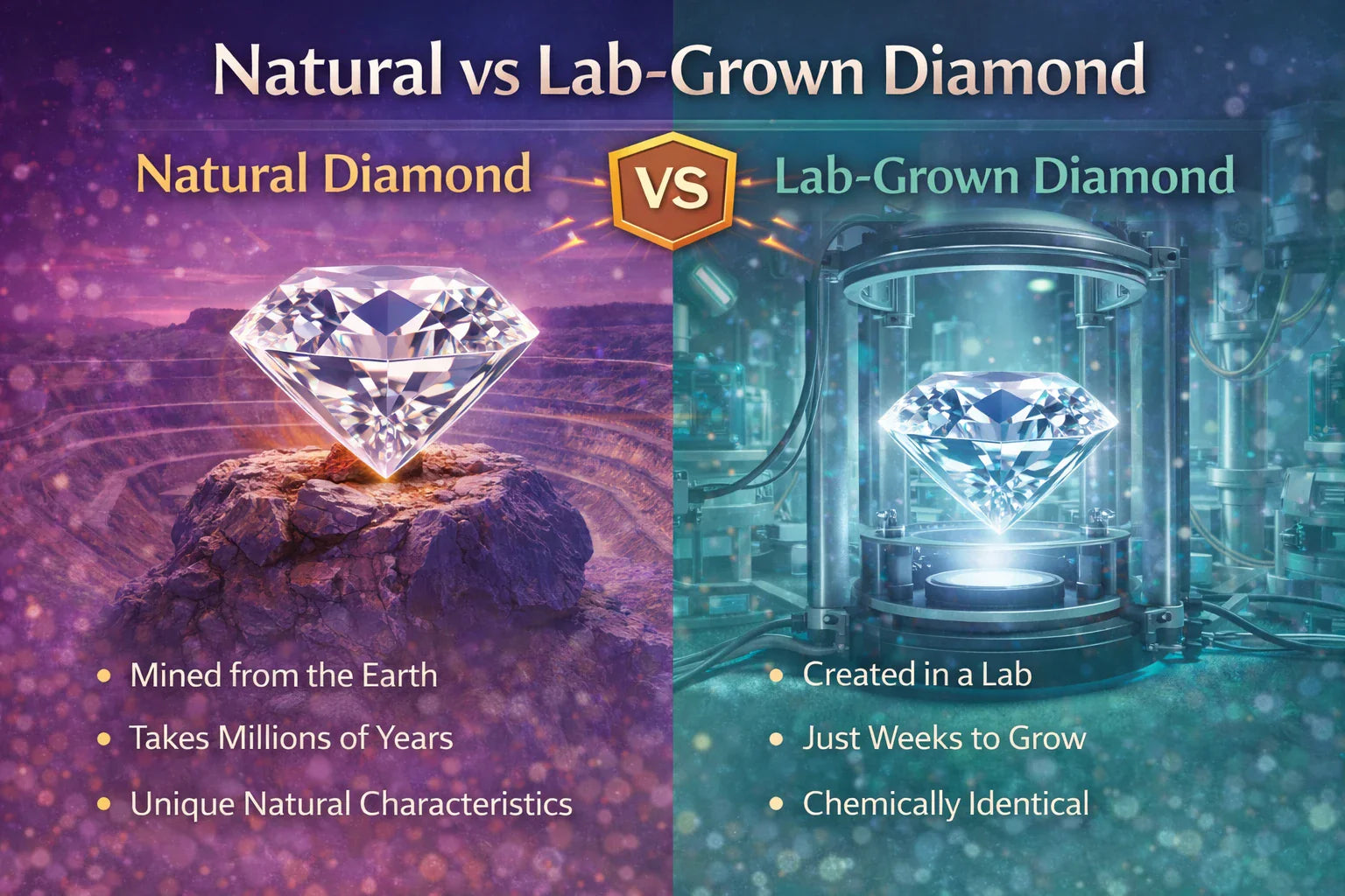 Image show Natural vs lab-grown diamond