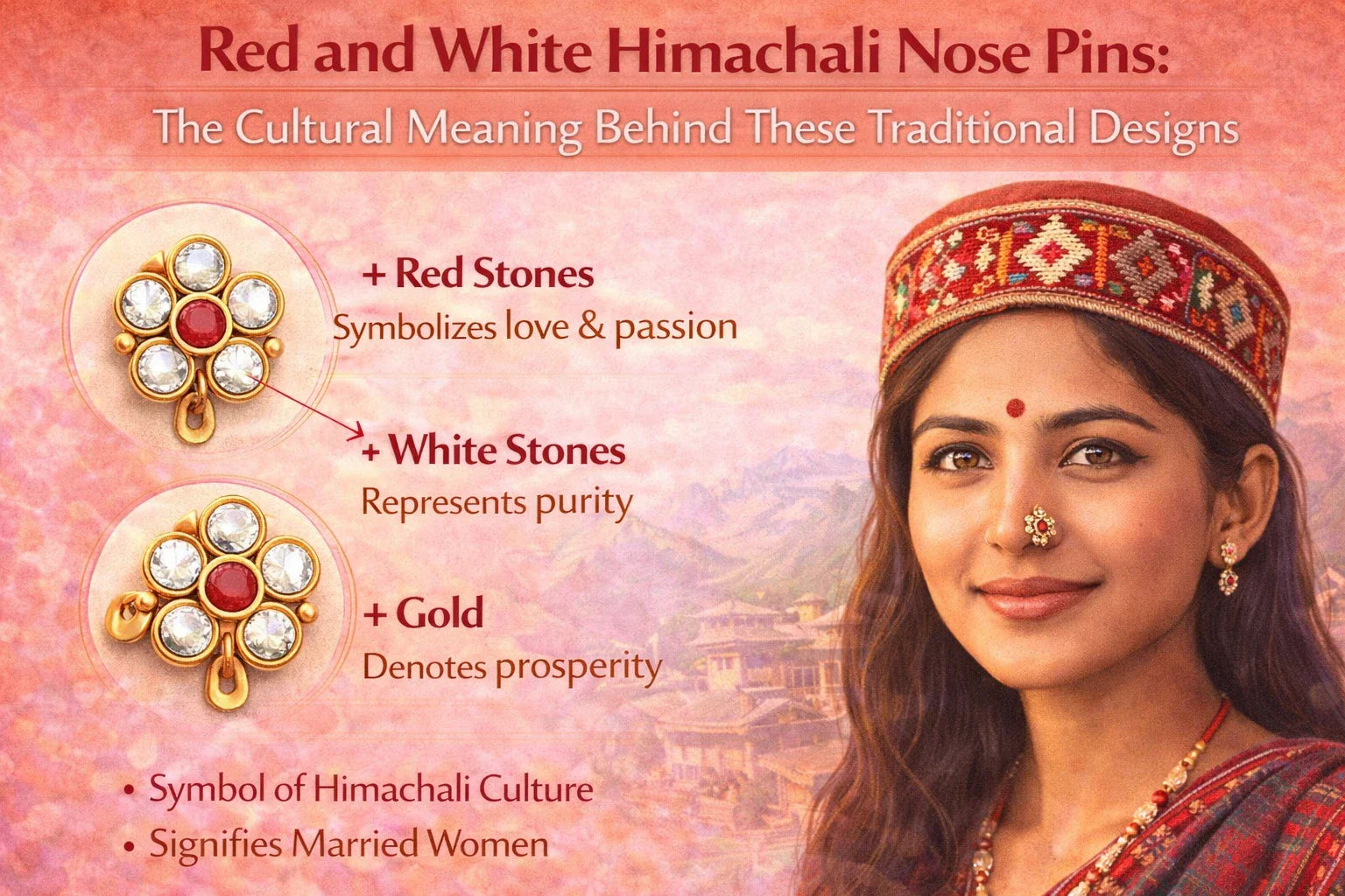 Red and White Himachali Nose Pins