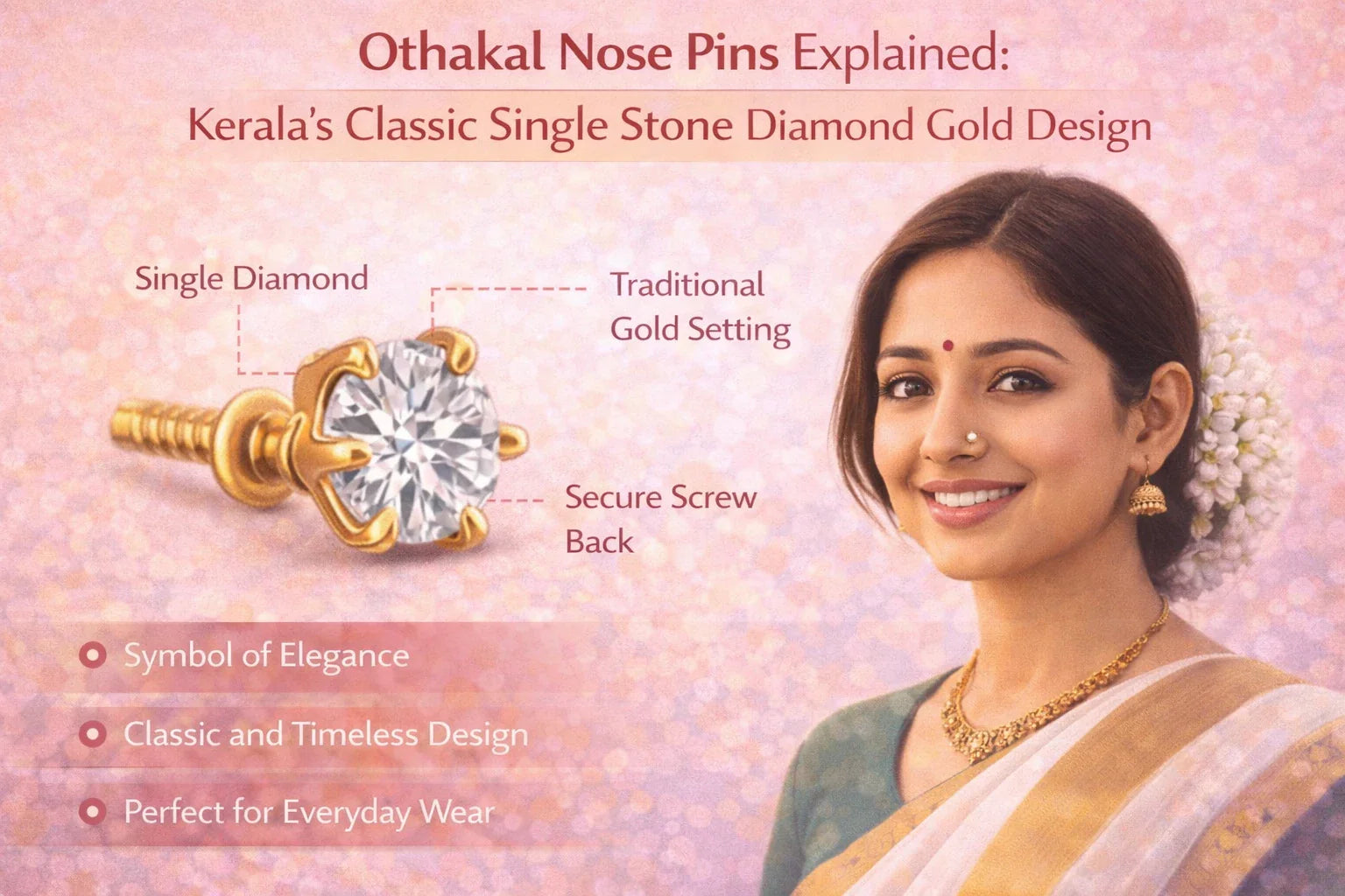 Othakal Nose Pins Explained: Kerala’s Classic Single Stone Diamond Gold Design
