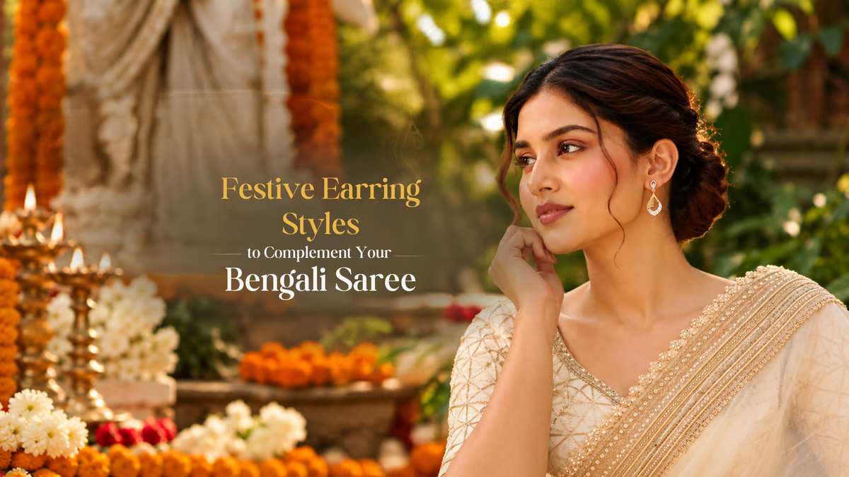 How to Style Gold & Diamond Earrings with a Traditional Bengali Saree
