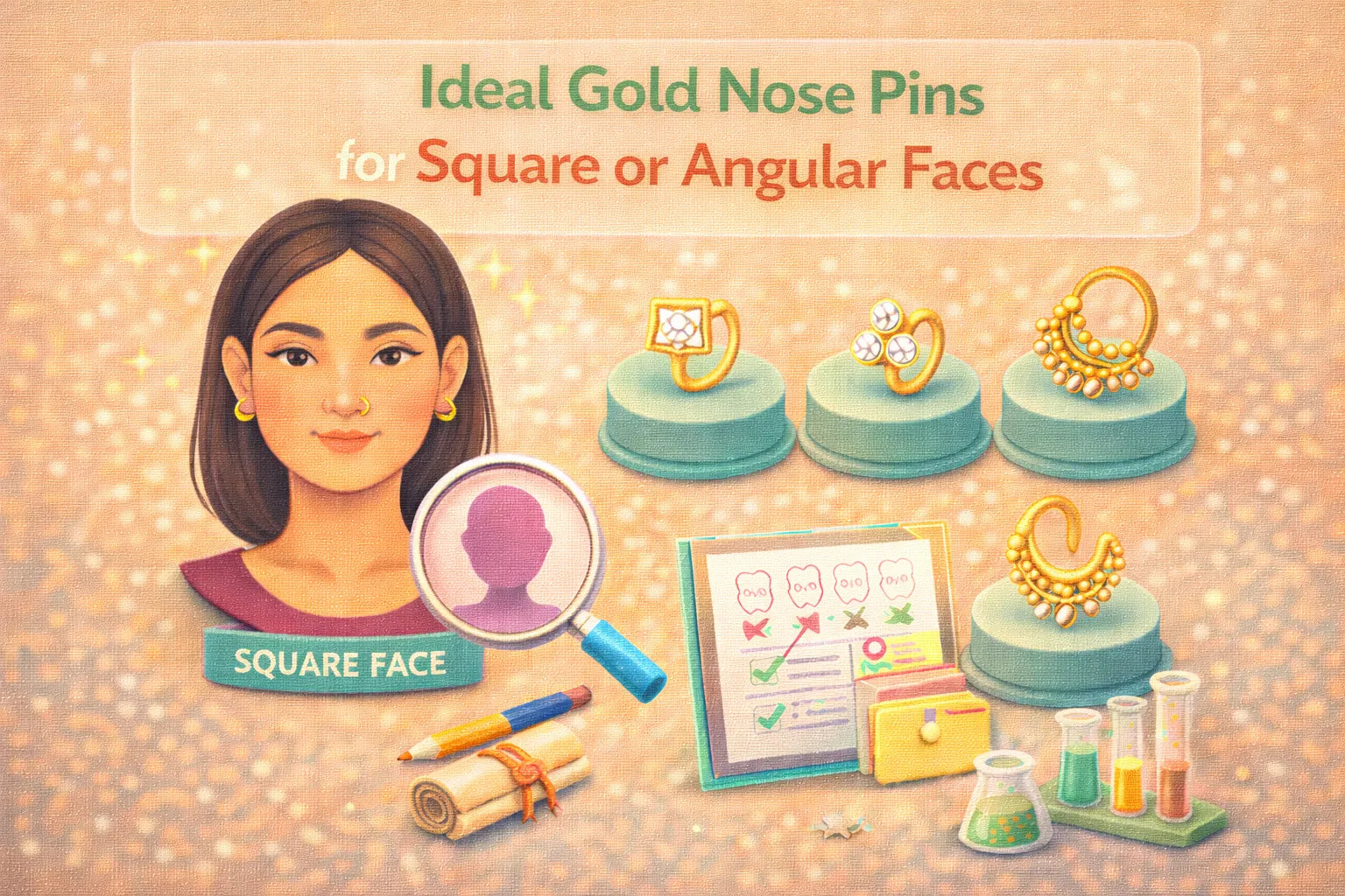 Image shown Ideal Gold Nose Pins for Square or Angular Faces