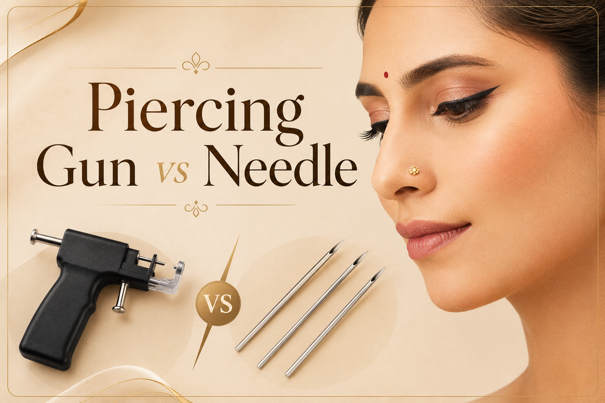 banner showing Piercing Gun vs Needle: Which Is Safer for a Nose Piercing?