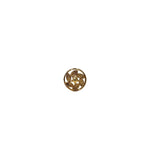 Front view of a round motif 18K gold nose pin on a white background showing its symmetrical design