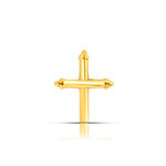 Front view of a sleek cross design gold nose pin displaying its clean symmetrical structure