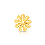 Side angle view of daisy motif 18K gold nose pin highlighting its slim profile and finish