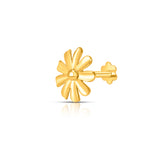 Front view of daisy shaped 18K gold nose pin on a white background showing clean floral design