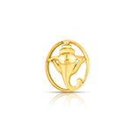 Front view of round floral gold nose pin design with openwork petal pattern perfect for indian jewellery lovers