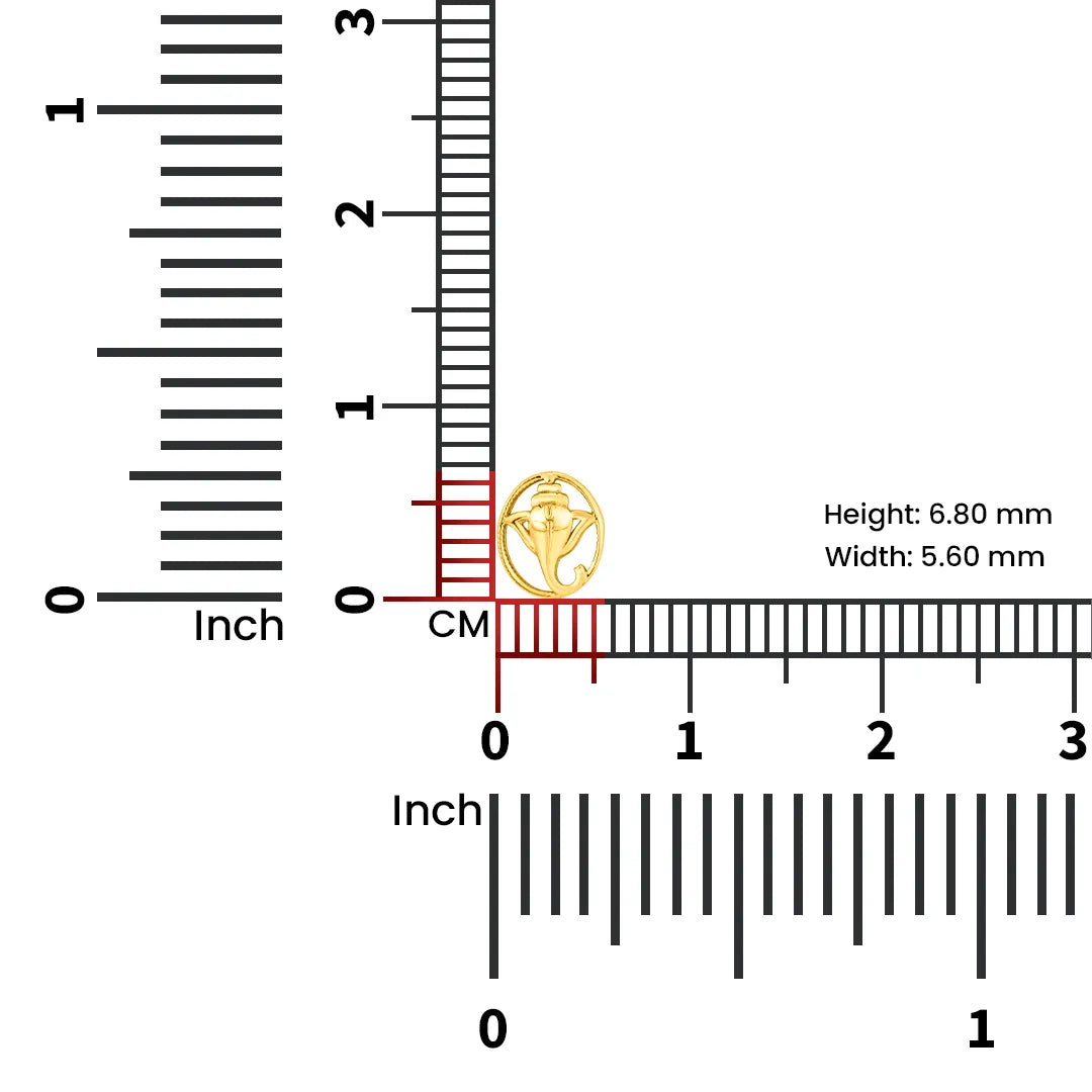 Gold nose pin measured with ruler showing 7 mm size suitable for lightweight everyday wear