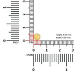 Measurement scale view of hexagon inspired gold nose pin indicating precise size and proportion