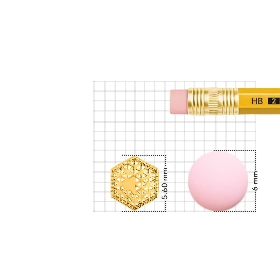 Size reference image of hexagonal gold nose pin shown with measurement grid and scale for accurate dimensions