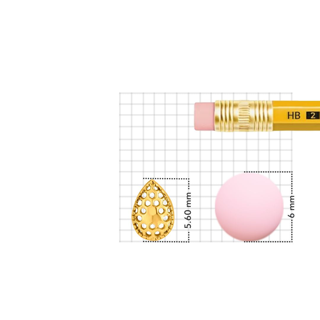Gold nose pin displayed beside pencil for size comparison highlighting delicate craftsmanship