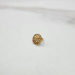 Front view of a small round gold nose pin design placed on a white background for clear design visibility