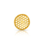 Front view of round gold nose pin design with geometric detailing perfect for modern indian jewellery lovers