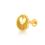 Modern heart embossed gold nose pin design crafted in 18k yellow gold featuring textured detailing for women