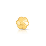 Front view of flower shaped 18K gold nose pin on a white background showing simple petal detailing
