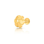 Side view of floral 18K gold nose pin on a white background highlighting the screw back and smooth finish