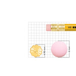 Size reference image of flower motif gold nose pin shown on a grid background with scale indicator