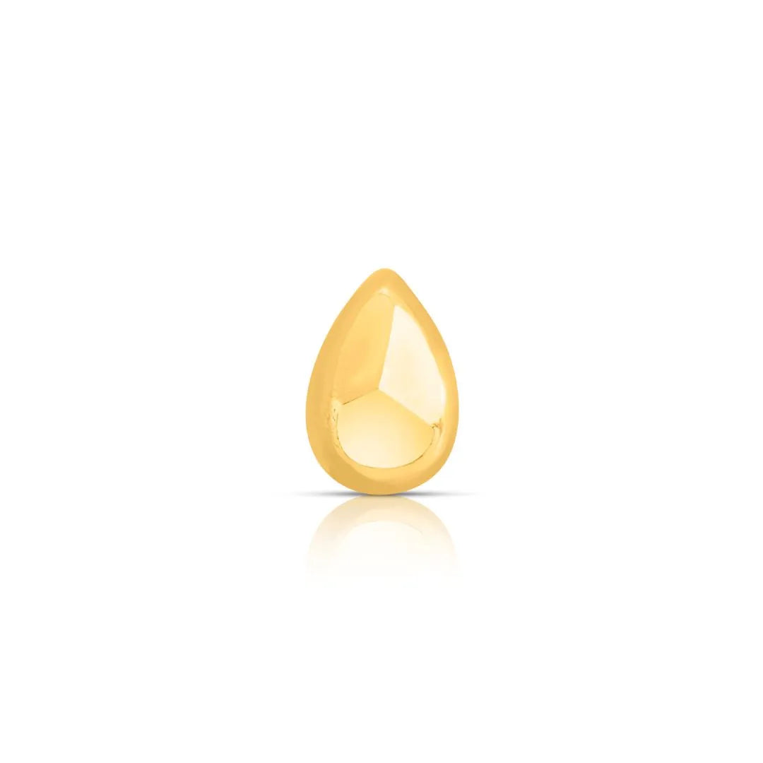 Front view of simple teardrop shaped gold nose pin showcasing clean and elegant design