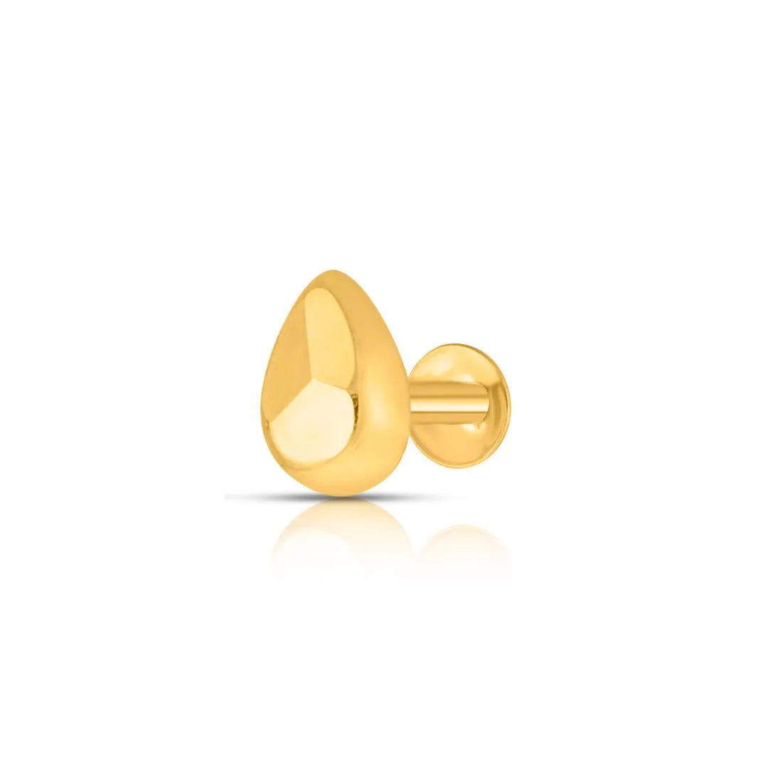 Minimal teardrop gold nose pin design crafted in 18k yellow gold with smooth polished finish