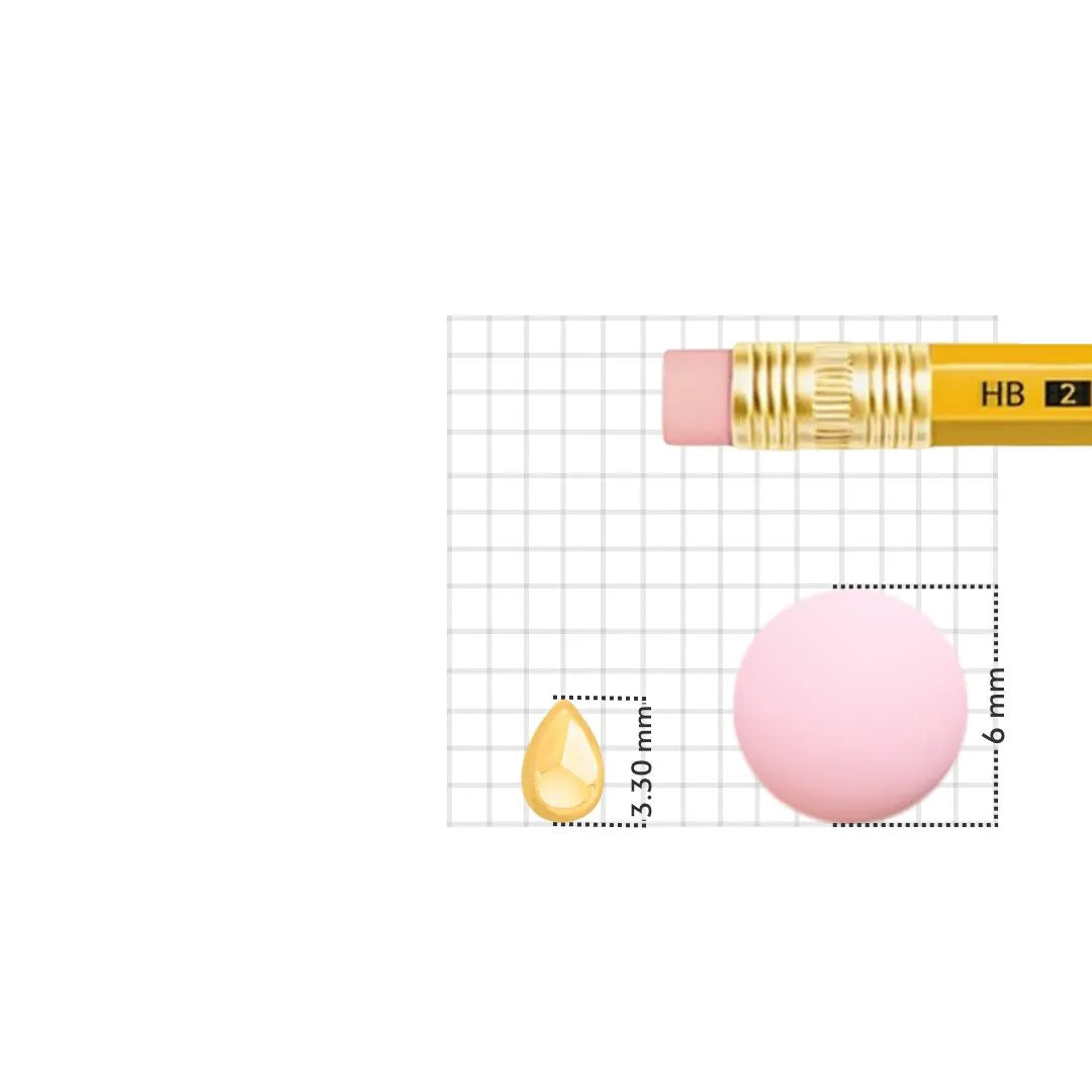 Teardrop gold nose pin shown beside pencil for accurate size reference and proportions