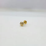 Front view of small floral 18K nose pin gold placed on a white background showing intricate detailing