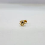Front view of tiny floral 18K nose pin gold on a white background showing fine craftsmanship