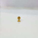 Front view of triangle gold nose pin on white background showing simple and elegant shape