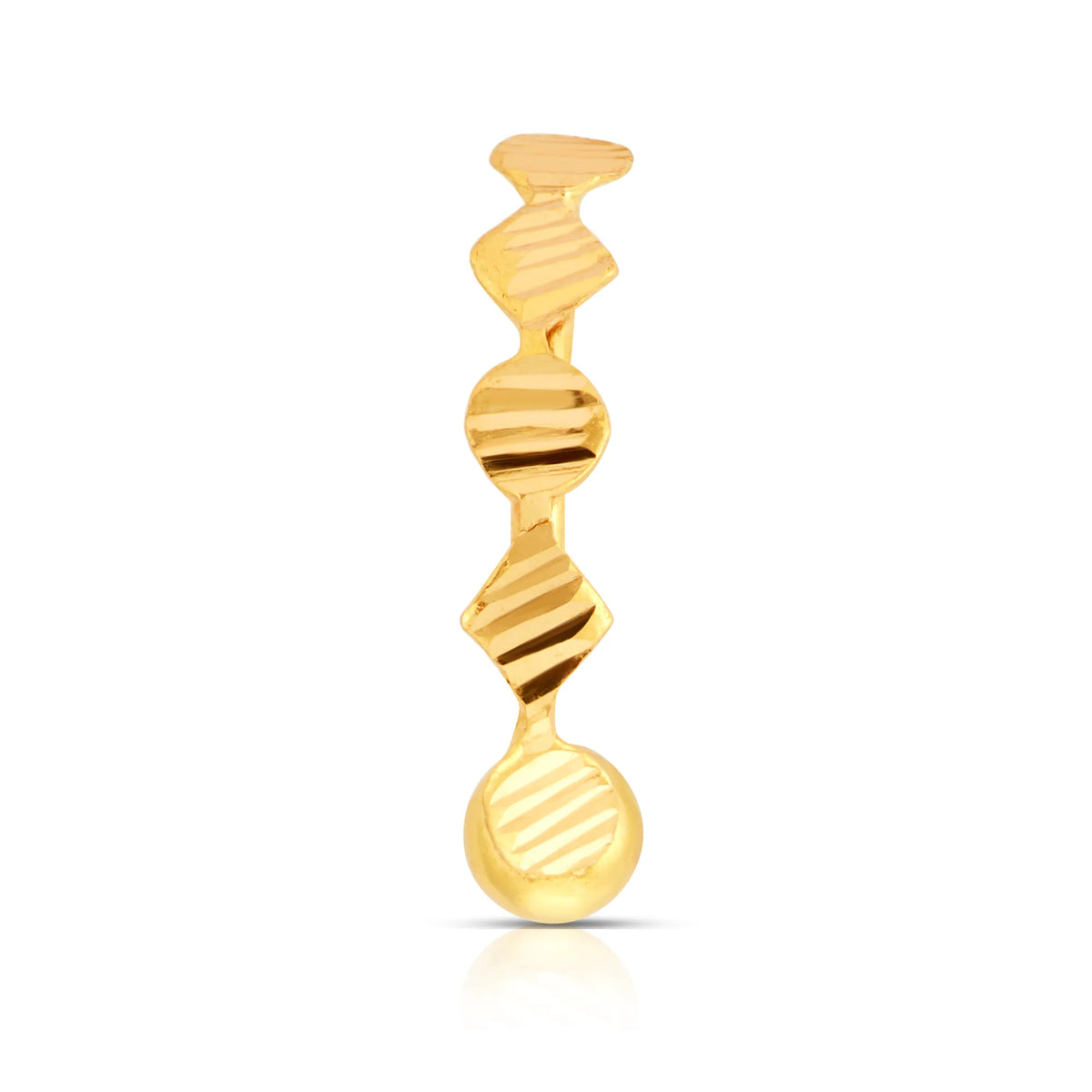 Side profile view of the same 18K gold nose ring showing its layered wave detailing
