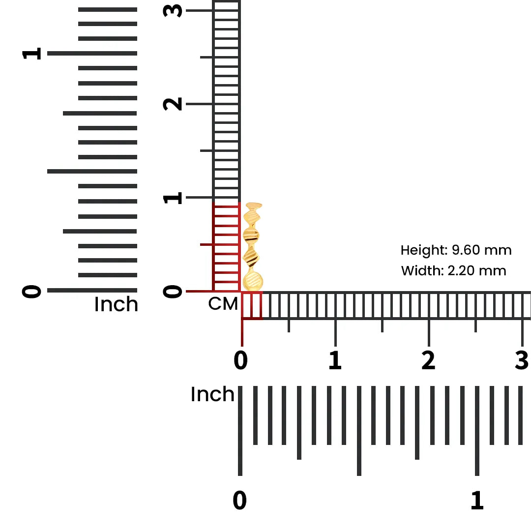 Size reference image of the gold nose ring placed beside a measurement scale on a white background