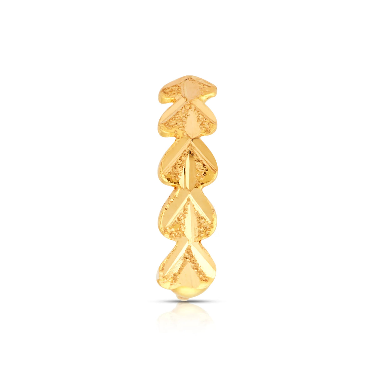 Front view of leaf motif 18K gold nose ring on a white background highlighting the detailed textured design