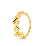 Side view of leaf inspired gold nose ring showing the sculpted pattern and polished finish
