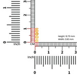 Size reference image of leaf pattern gold nose ring placed beside a measurement scale on a white background