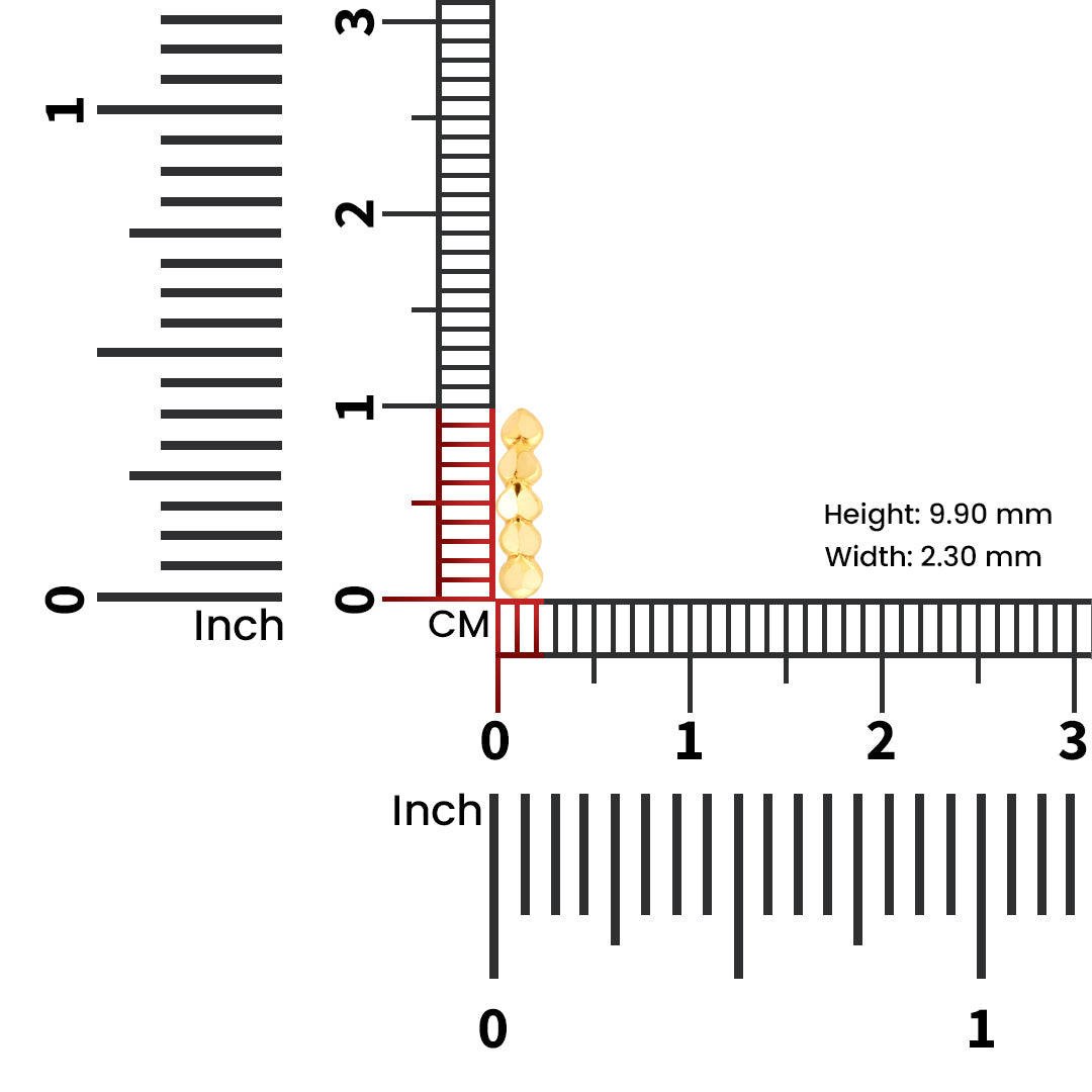Size reference image of the 18K gold nose ring placed beside a measurement scale on a white background
