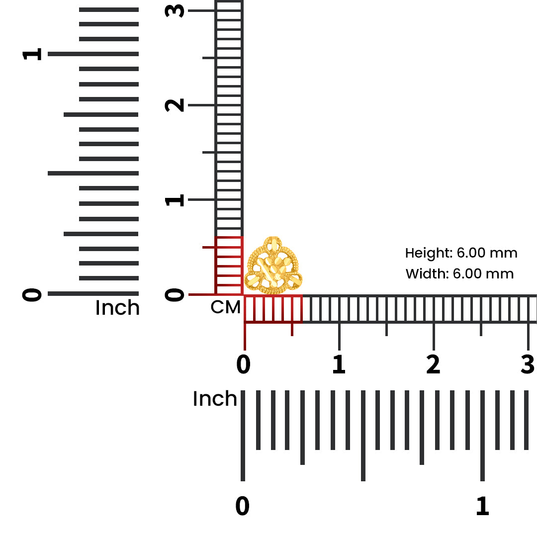 Gold nose pin measured with ruler showing 7 mm size ideal for lightweight and comfortable daily wear