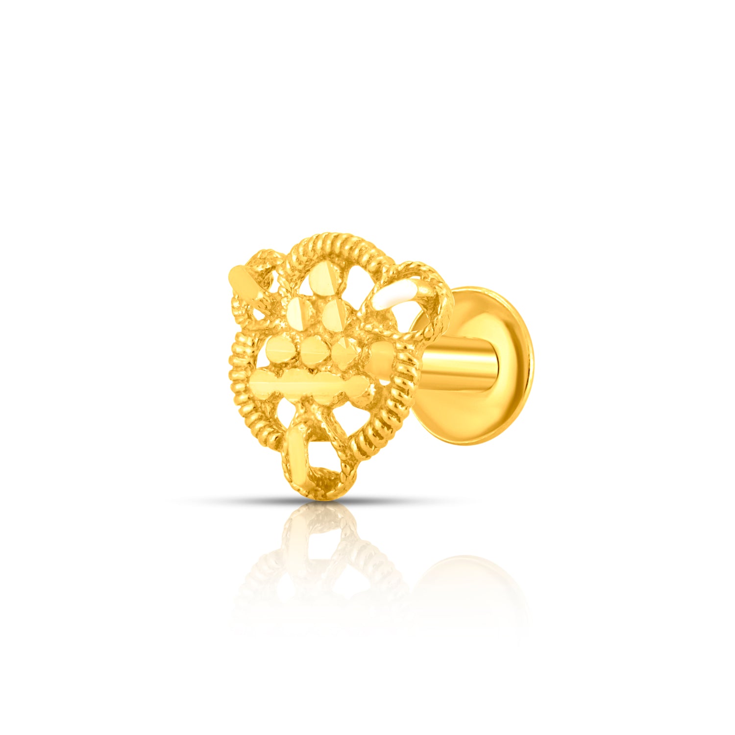 Traditional triangular gold nose pin design crafted in 18k yellow gold featuring intricate handcrafted detailing for women