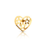 Front view of delicate heart gold nose pin design with filigree pattern perfect for modern indian jewellery lovers