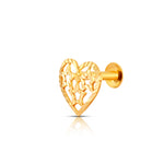 Beautiful heart shaped gold nose pin design crafted in 18k yellow gold featuring elegant openwork detailing for women