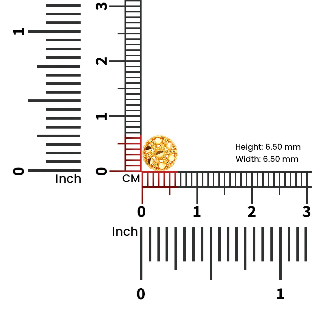 Measurement chart view displaying the exact size and post length of the round floral gold nose pin