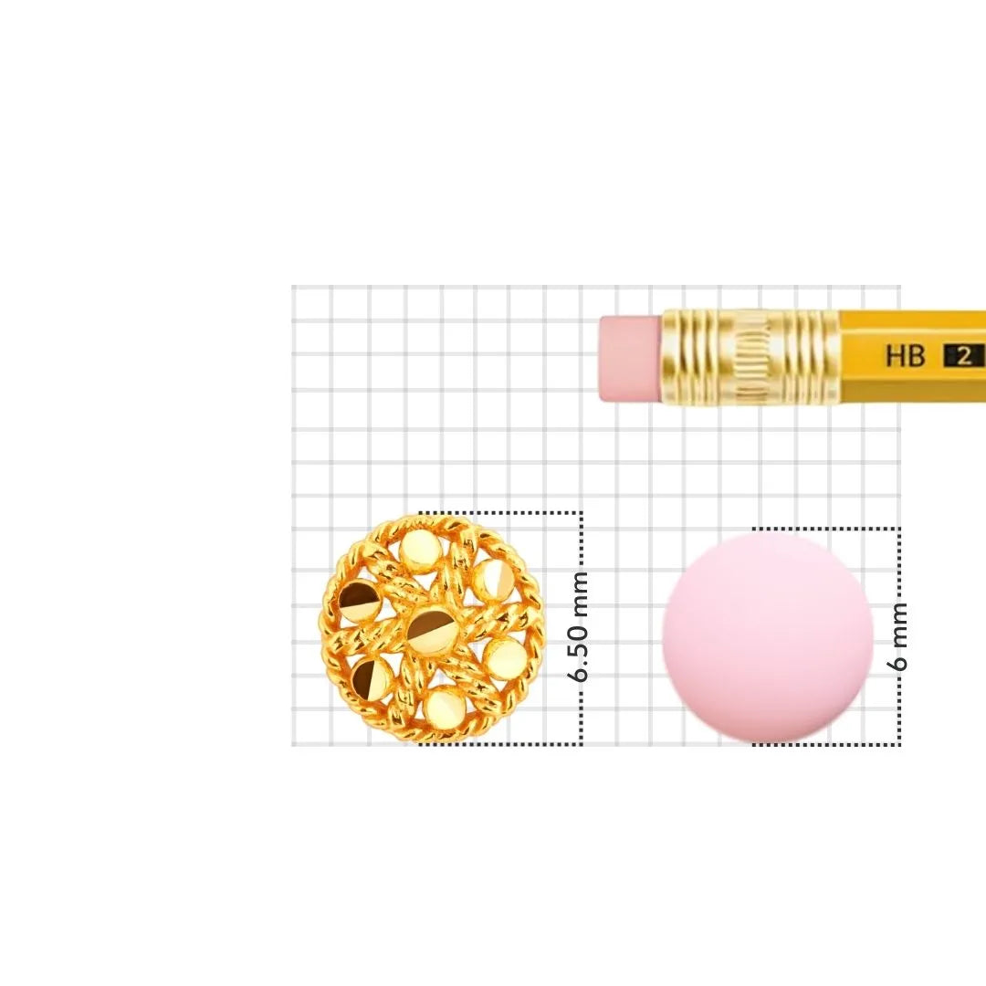 Size reference image of the floral 18K gold nose pin shown on a measurement grid with scale for accurate dimensions