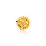 Front view of detailed round floral design 18K gold nose pin on a white background showing intricate gold work