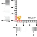 Gold nose pin measured with ruler showing 7 mm size suitable for lightweight daily jewellery use