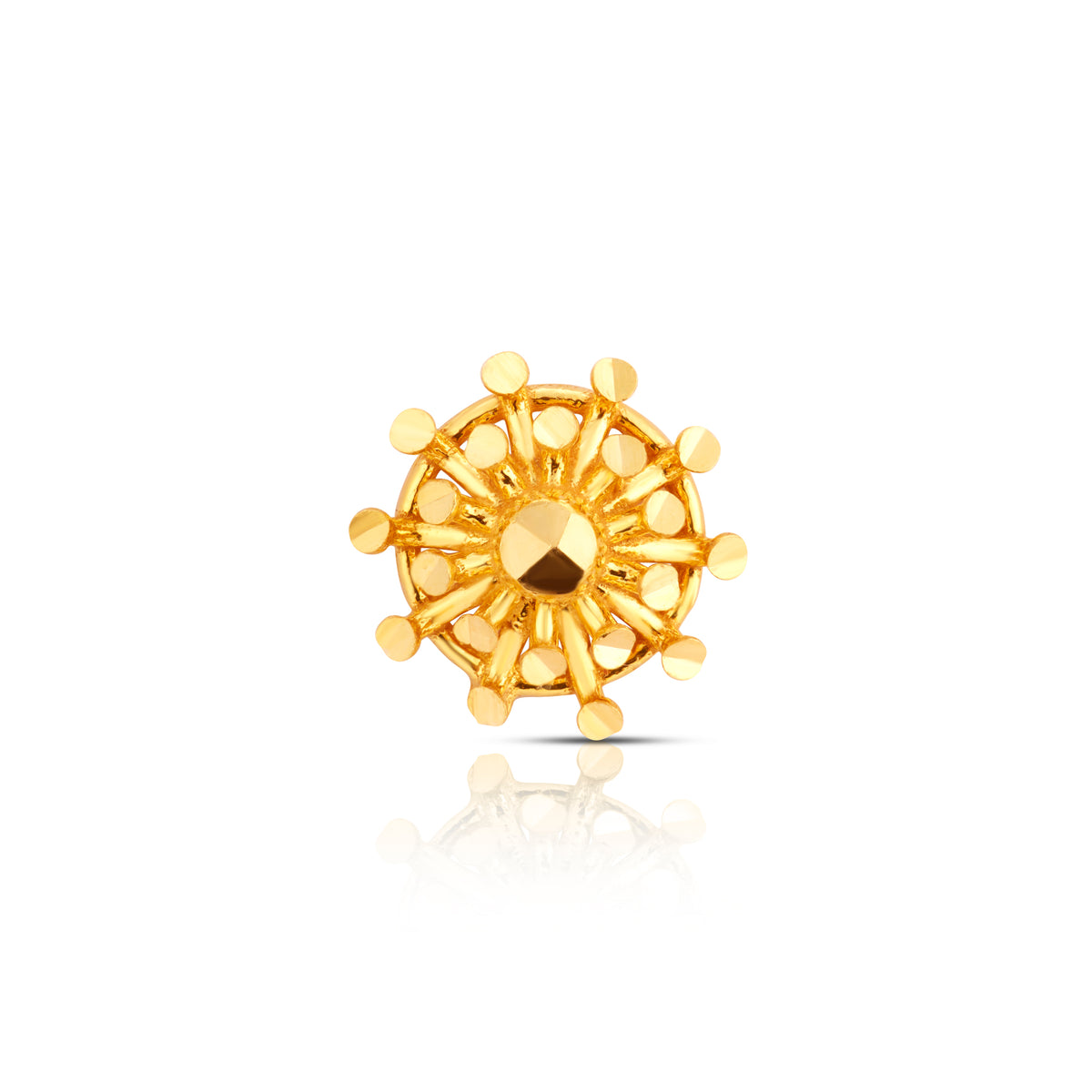 Front view of floral gold nose pin design showing fine indian craftsmanship perfect for traditional wear