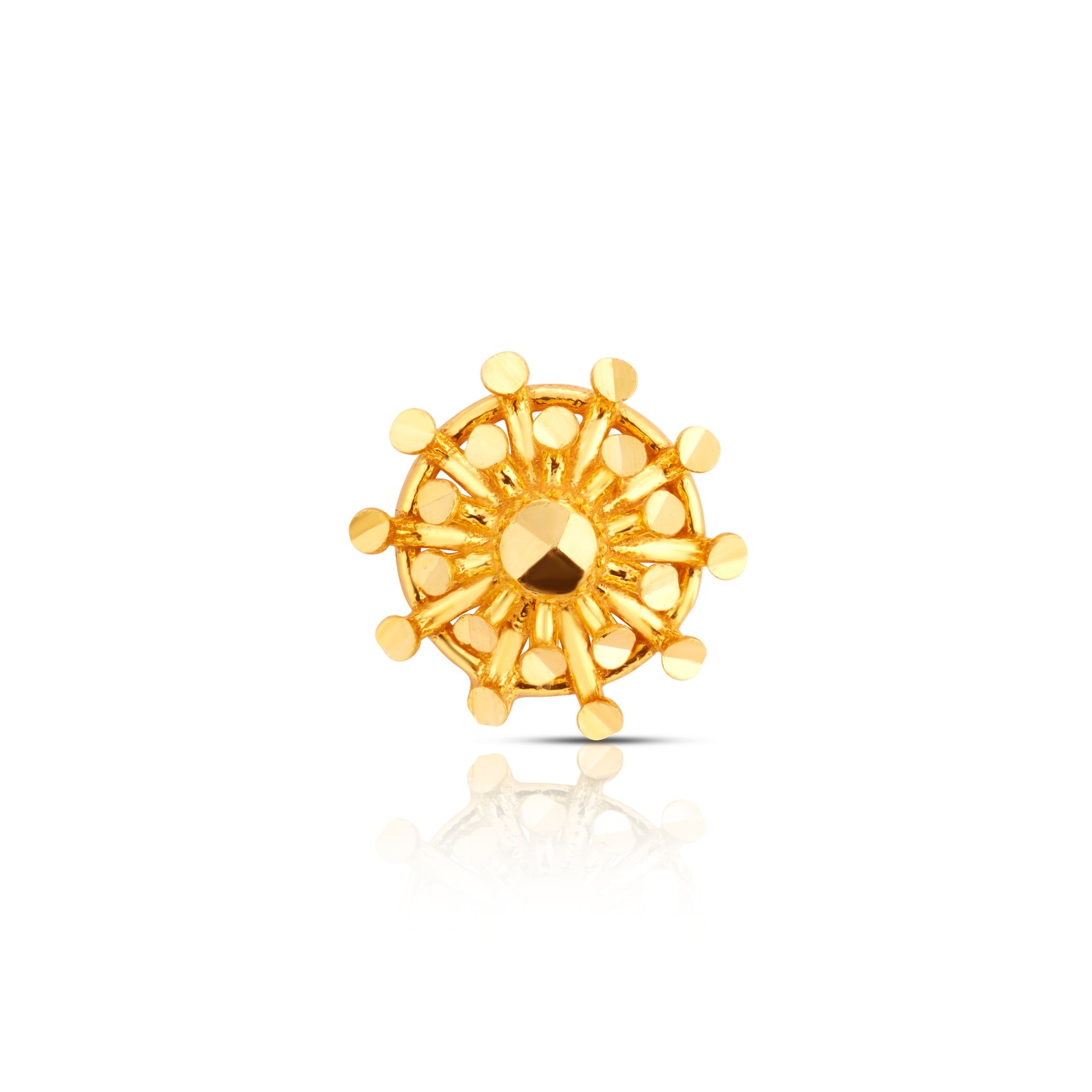 Front view of floral gold nose pin design showing fine indian craftsmanship perfect for traditional wear