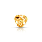 Side profile studio image of floral 18K gold nose pin on a white background highlighting its raised structure