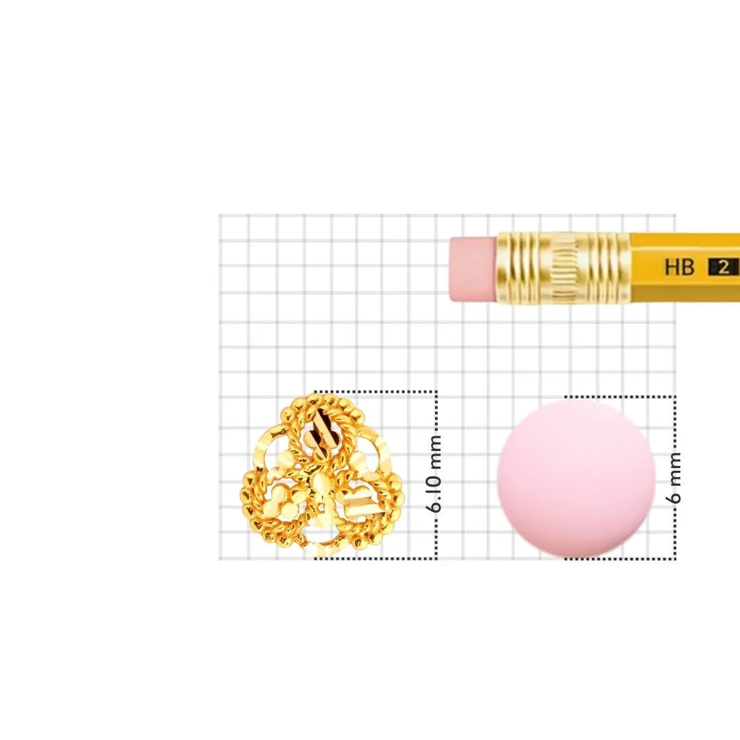 Size reference image of floral 18K gold nose pin displayed on a measurement grid for scale clarity