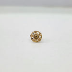 Front view of floral motif 18K gold nose pin on a clean white background displaying craftsmanship clearly