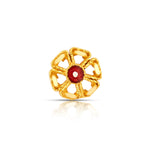 Front view of delicate floral 18K nose pin gold featuring a central red stone highlighting its ornate craftsmanship